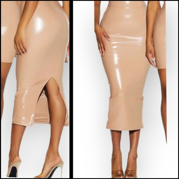 NAKED WARDROBE "The Vinyl Mood Midi Skirt" IN Coco, Womens M - Picture 10 of 10